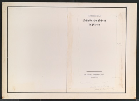 Klebeentwurf, Klischeeabzüge und montierter Druck von Titelblatt für Geschichte der Schrift in Bildern, 4. Auflage