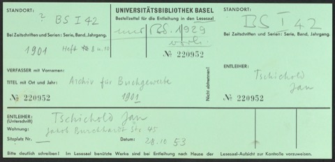 Leihscheine Universitätsbibliothek Basel