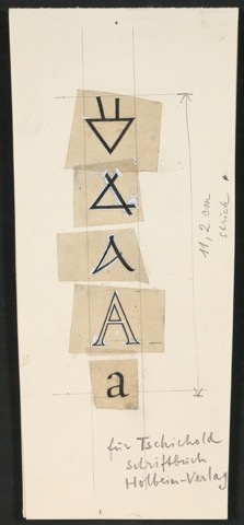 Notizen für Text und Entwurf für Schutzumschlag von Geschichte der Schrift in Bildern, 1. Auflage