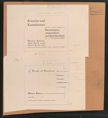 Entwürfe und Probedrucke für die Beilage zum Artikel Von schlechter und guter Typographie