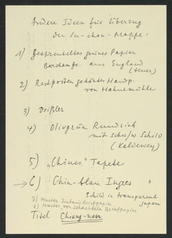 Papiermuster und Notiz für die Einbandgestaltung von In Su-Chou um 1740: 15 Ku-Su-Drucke
