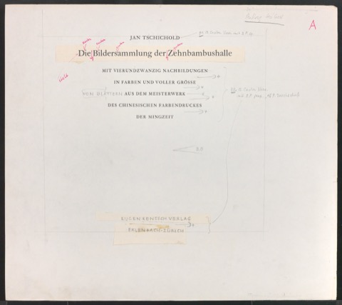 Korrekturfahnen für das Titelblatt von Die Bildersammlung der Zehnbambushalle