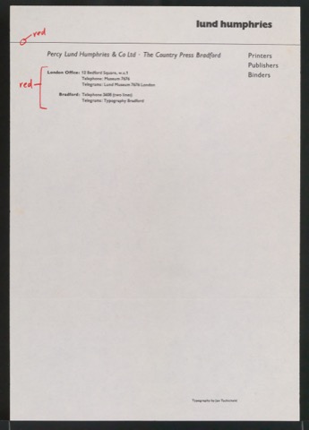 Korrekturfahnen für Abbildungen von Briefbogen für Lund Humphries & Co Ltd