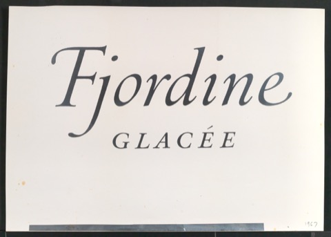 Klischeeabzug von Schriftzug für Schokoladenverpackung Fjordines Glacées
