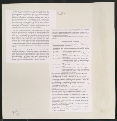 Korrekturfahne für eine Bibliographie von Jan Tschichold