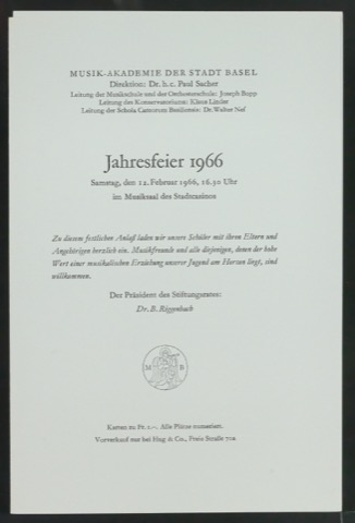 Programmheft Jahresfeier 1966 der Musik-Akademie Basel