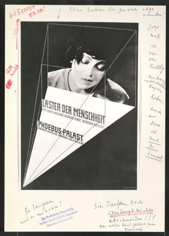 Korrekturfahnen und Probedruck für Illustration von Plakat Laster der Menschheit für Phoebus Palast