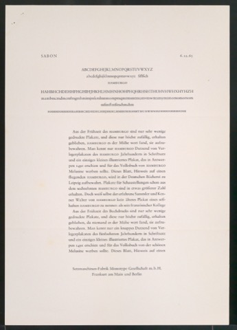 Probedrucke der Sabon in verschiedenen Schriftschnitten und Schriftgraden
