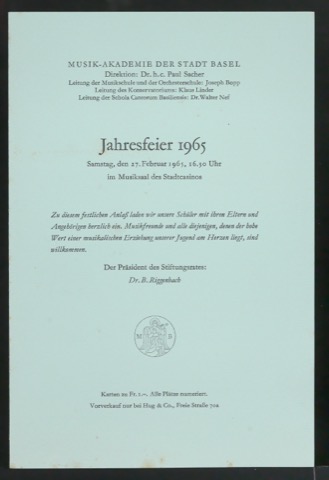 Programmheft Jahresfeier 1965 der Musik-Akademie Basel