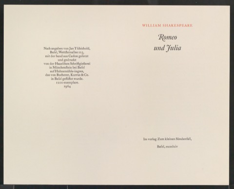 Probedruck für Beitrag von Jan Tschichold: Romeo und Julia