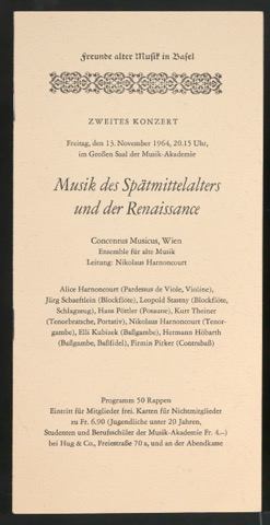 Programmheft 1964 - Musik des Spätmittelalters und der Renaissance