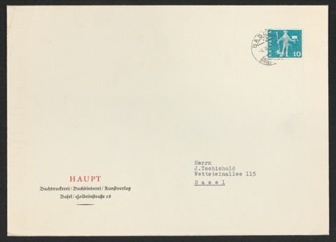 Briefumschlag mit Firmenkopf Haupt - Buchdruckerei, Buchbinderei, Kunstverlag
