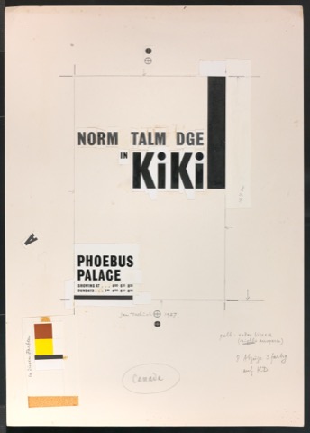 Klebeentwurf einer Illustration mit der Darstellung des Phoebus-Plakates Kiki für Asymmetric Typography