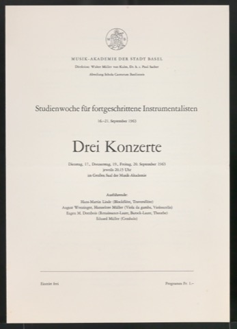 Programmheft Drei Konzerte - Studienwoche für fortgeschrittene Instrumentalisten