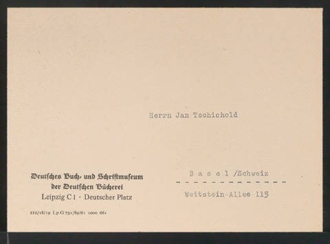 Briefe von Deutsches Buch- und Schriftmuseum an Jan Tschichold vom 13.2.1963 und 26.2.1963