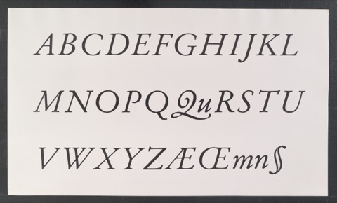 Klischeeabzüge von Schriftproben der Romains Paragon de Garamond und Romain Gros Text de Garamond