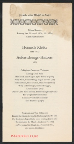 Korrekturfahne für Programmheft Konzert Heinrich Schütz