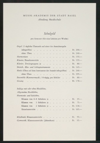 Übersicht Schulgeld für die Musik-Akademie
