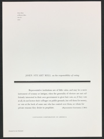 Probedruck Blocksatz zum Werbeplakat Great Ideas of Western Man: John Stuart Mill