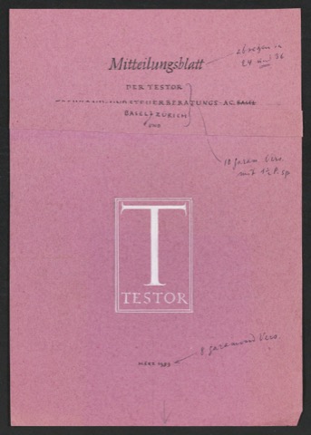 Entwurf für den Umschlag von Mitteilungsblatt der Testor Treuhand- und Steuerberatungs AG