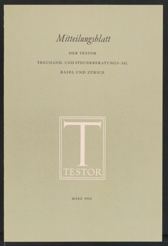 Probedrucke für den Umschlag von Mitteilungsblatt der Testor Treuhand- und Steuerberatungs AG