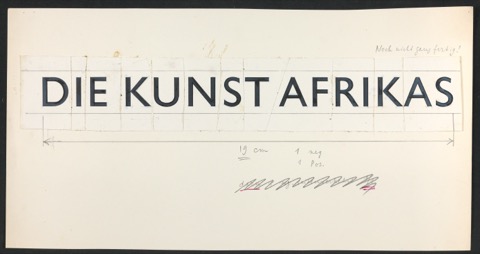 Klebeentwurf für den Buchtitel von Die Kunst Afrikas