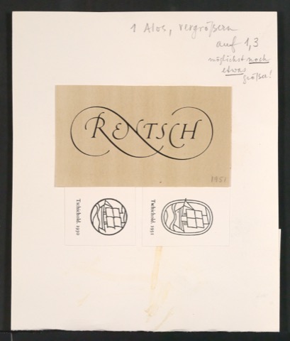Motierter Entwurf mit Klischeeabzügen für Illustration mit von Tschichold gestalteten Signeten