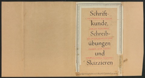 Klebeentwurf für den Schutzumschlag von Schriftkunde, Schreibübungen und Skizzieren für Setzer