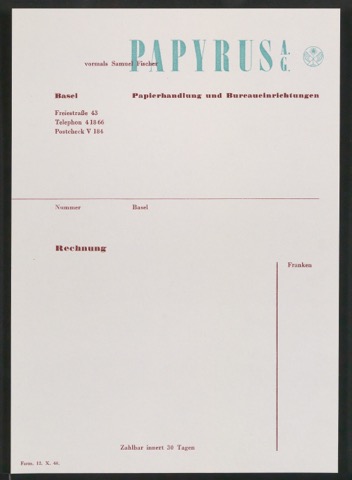 Rechnungsvordruck für Papyrus AG