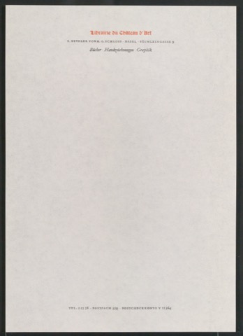 Briefpapier und Rechnungsvordruck für Galerie Beyeler und Librairie du Château d'Art