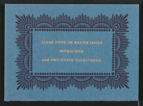 Probedruck von Neujahrswunsch mit Ornamentrahmen