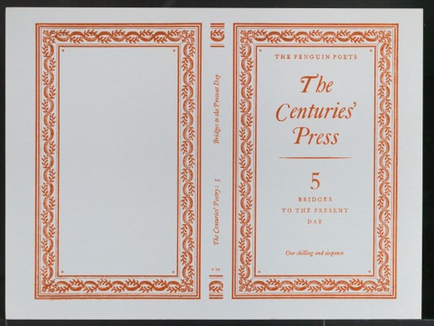 Orangener Probedruck für den Umschlag von The Penguin Poets: The Centuries' Press 5: Bridges to the present day