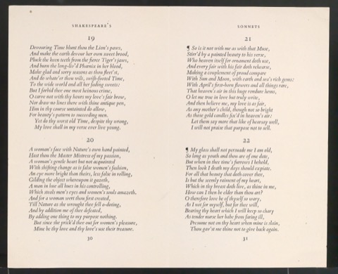 Probedruck für zwei Seiten von Shakespeare's Sonnets