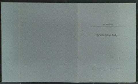 Probedruck für den Schutzumschlag von Clay in the Potter`s Hand. Reprinted from The Penrose Annual, Volume XLIII