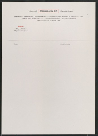 Briefbogen für Verlagsanstalt Benziger & Co.