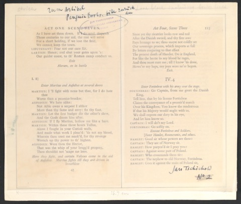 Layout für zwei Seiten von Shakespeare's Hamlet
