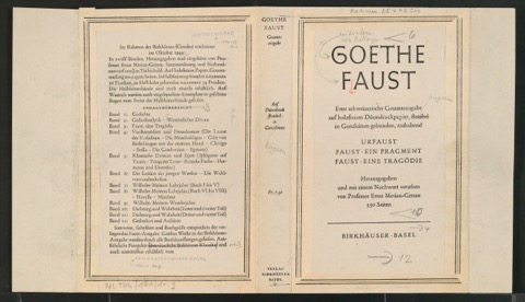 Klebentwurf mit Korrekturen für den Schutzumschlag von Goethes Faust