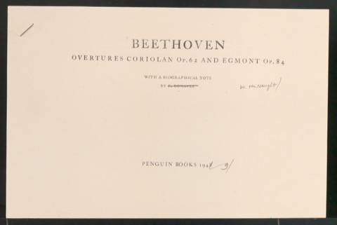 Druckfahne für die Titelei von Overtures Coriolan Op. 62 and Egmont Op. 84