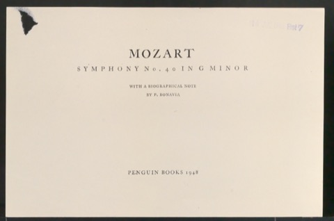 Probedruck für das Titelblatt von Symphony No. 40 in G Minor