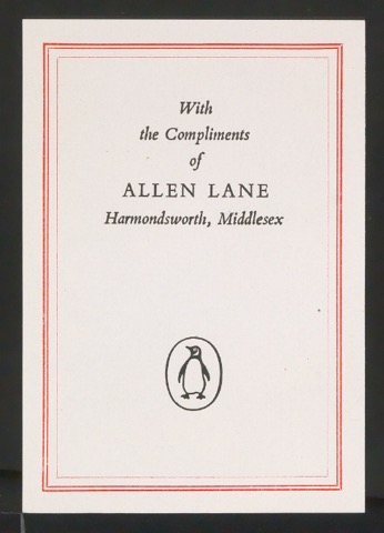 Empfehlungskarte Compliments of Allen Lane
