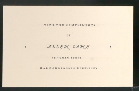 Entwurf der Typographie für den Empfehlungskarte Compliments of Allen Lane