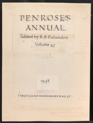 Klebeentwurf für ein fiktives Titelblatt von Penrose Annual Volume 43