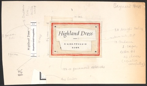 Klebeentwurf für das Titelschild von Highland Dress