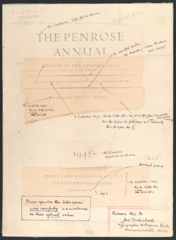 Klebeentwurf für ein Titelblatt von Penrose Annual Volume 43