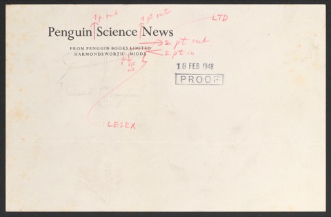 Korrigierter Probedruck Briefumschlag Penguin Science News für Penguin Books