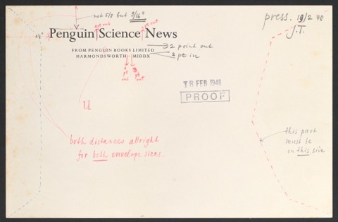 Korrigierter Probedruck Briefumschlag Penguin Science News für Penguin Books