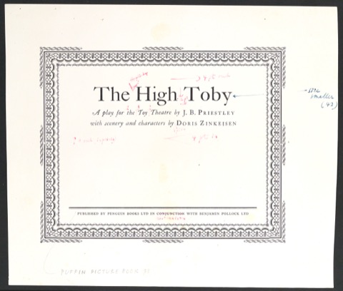 Korrigierter Probedruck für das Titelblatt von The High Toby mit handschriftlichen Anmerkungen