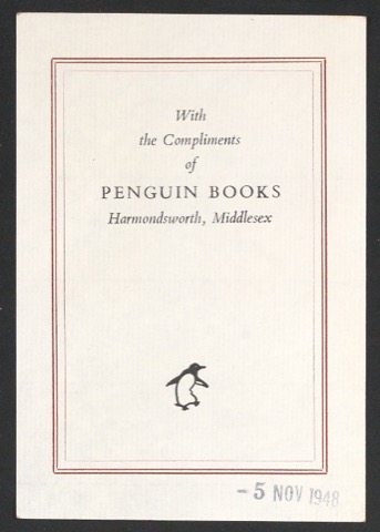 Empfehlungskarte für Penguin Books mit Stempel