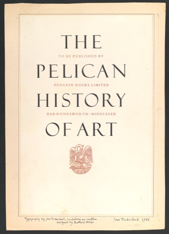 Montierter Probedruck des Titelblattes der Broschüre The Pelican History of Art