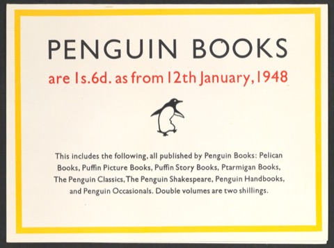 Werbeschild Penguin Books 12th January 1948 Veröffentlichungen Februar